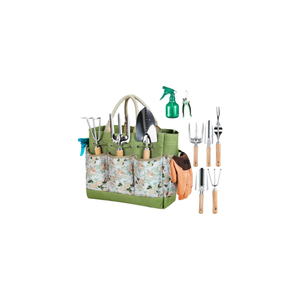 El Juego de Herramientas de jardín florales resistentes de 9 piezas incluye una pala de jardín con bolsa organizadora para jardinería doméstica - Product Image 1