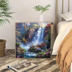 Set per Diamond Painting 5D Paesaggio Personalizzabile Fai da Te con Diamanti Rotondi Completi Montagna e Casa di Legno per Decorazione da Parete Soggetti Ritratti - Product Image 3