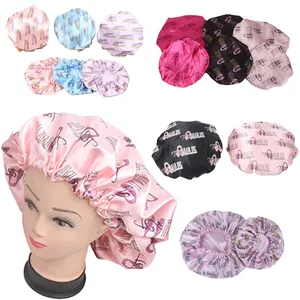 Wholesale Custom Logo Satin Silk Braid Bonnets For Women Designer Double-layer Adjustable Waterproof Hair Wrap Shower Cap