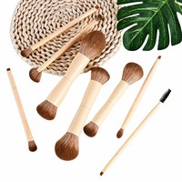 Ensemble de 8 pinceaux de maquillage à double extrémité JLY, manche en bois, poils synthétiques, pinceaux pour le visage et les yeux, kit de pinceaux de voyage