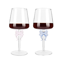 Verre à vin à pied en borosilicate, fait main, coloré rose et bleu, avec nœud, gobelet transparent pour vin rouge et cocktails, 420 ml