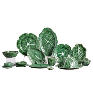 Vaisselle en céramique jetable à motif de choux verts, vente en gros directe <span class=keywords><strong>d</strong></span>'usine à <span class=keywords><strong>prix</strong></span> abordable, ensemble de 4 pièces : assiettes et bols en forme de pétales - Product Image 1