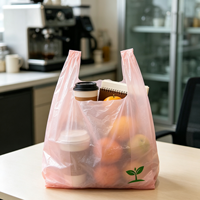 Sac de shopping en plastique semi-transparent rose clair pour cadeaux, avec impression du logo de la plante verte, pour boîte cadeau de vacances
