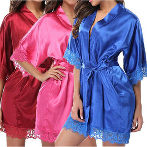 Frauen Plus Size Nachthemd Satin Spitze Sexy Nachtwäsche Dessous Nacht Mini Solid Kleid V-Ausschnitt Nachthemd Bademantel Nuisette - Product Image 3