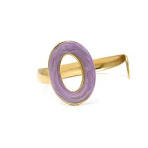 Brazalete de Moda en Acero Inoxidable 316L con Baño de Oro PVD y Esmalte Morado, Diseño Abierto, Joyería Sostenible y Resistente - Product Image 1