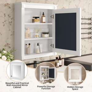 Gabinete de Almacenamiento para Baño de Pared de 24'' x 27'' <span class=keywords><strong>con</strong></span> <span class=keywords><strong>Espejo</strong></span>, <span class=keywords><strong>con</strong></span> Estante de Altura Ajustable, Gabinete Ahorrador de Espacio Sobre el Inodoro - Product Image 4