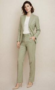 Ensemble de costume élégant vert sauge pour femme, blazer structuré avec pantalon ajusté assorti, pantalon de costume minimaliste pour affaires - Product Image 3
