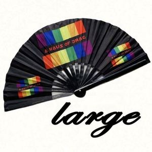 High Quality 33cm Bamboo Folding Hand <b>Fan</b> <b>Large</b> Clack Rave Painted with Love Style for New Year Parties and Crafts - Product Image 1