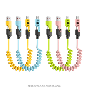 <span class=keywords><strong>Cable</strong></span> USB 4 en 1 con Resorte, USB-C a L/Tipo-C, <span class=keywords><strong>Cable</strong></span> de Carga Rápida de 60W, <span class=keywords><strong>Cable</strong></span> Retráctil de Sincronización de Datos de 480Mbps, Compatible con Car Play, Compacto para <span class=keywords><strong>Auto</strong></span> - Product Image 1