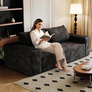 Canapé sectionnel carré convertible moderne de haute qualité, design en velours moelleux, compressé sous vide, ensemble de meubles pour salon - Product Image 6