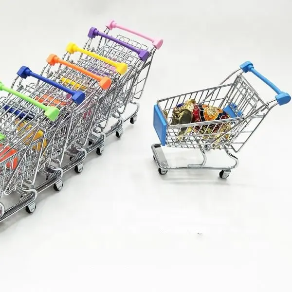 Metal Mini Shopping Trolley Cart Basket for Desktop Handcart Novelty Kids Toys Cart- Food/Pen/Phone/Gift Holder for Office home