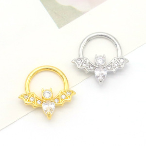 Anneau de nez en acier inoxydable avec incrustation de zircon, couleurs argent, noir, rouge, or, bijoux de piercing tendance pour fête, bijoux de corps unisexe - Product Image 4