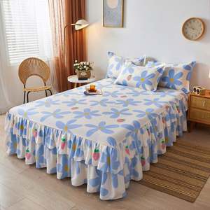 Set di gonne letto doppio strato copriletto con stampa floreale lenzuolo bilaterale - Product Image 2