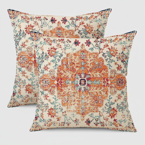 Set di Copricuscini Impermeabili da Esterno 18x18 Pollici, Design Etnico Vintage Bohémien con Motivo a Tappeto, Cuscini Decorativi Arancioni e Blu - Product Image 4