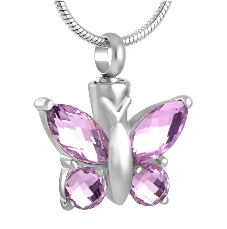 Kristal Butterfly Liontin Kalung Kremasi Guci Ungu/Biru/Merah/Hijau/Pink Warna Perhiasan Memorial Kremasi Kenang-kenangan