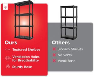 48 \ "H X 24 \" W X <span class=keywords><strong>12</strong></span> \ "D Estantería modular de plástico negro Estante de almacenamiento mediano de 4 capas Estantes apilables - Product Image 4