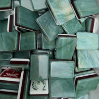 Ensemble de tuiles de mahjong de luxe à 3 couches vert jade, motif feuille libellule, style américain, pour ornement domestique et jeux de fin de semaine