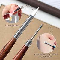 Pinceau à ongles double tête en bois de santal pour le nail art, avec embout en silicone pour mélange et sculpture, manche en bois, grattoir multifonctionnel et outil de gaufrage pour ongles