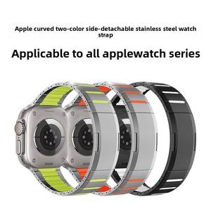 สายนาฬิกาข้อมือฟลูออโรรับเบอร์สแตนเลสสตีลใหม่สำหรับ Apple Watch S10/11 42 มม. 46 มม. Ultra 49 มม. SE 44 มม. พร้อมตัวล็อกแม่เหล็ก - Product Image 3