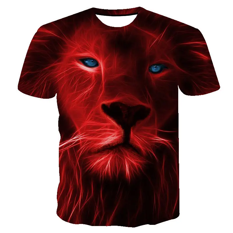 Camiseta de leão masculina, animal lightning lions king manga curta