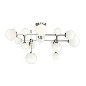 Luminaire de plafond semi-suspendu linéaire moderne minimaliste en nickel brossé et verre opale |   Éclairage élégant pour hôtel, bureau, espace ouvert - Product Image 1