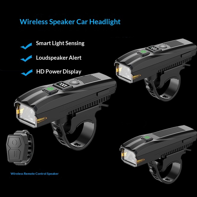 New High-pitched Wireless Speaker with Power Display, Intelligent Light Sensor, USB Charging Bicycle Front Light