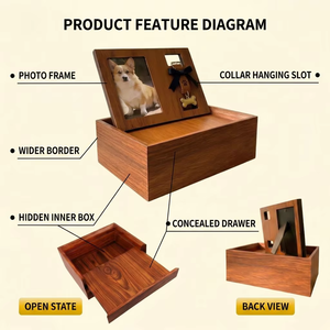 Wooden <strong>Pet</strong> Memorial Box with Photo Display Frame, Multi-Compartment <strong>Urn</strong> for Ashes, Collar &amp; Keepsake Storage - Product Image 5