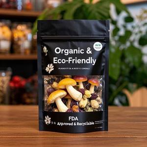 Bolsa de pie con cierre de cremallera de plástico Mylar 3,5 personalizada a prueba de olores para embalaje de goma de setas para alimentos con orificio para colgar - Product Image 2