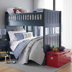 Lit superposé moderne Twin Over avec toboggan pour enfants Mobilier de chambre à coucher en bois pour l'école - Product Image 2