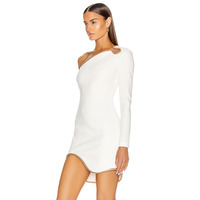 Robe Courte Blanche Printemps 2025 à Une Manche, Sexy, Découpes, Soirée, Élégante, Style Célébrité, Fermeture Éclair Latérale, Robe Bandage