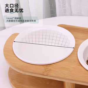 ขาตั้งชามอาหารแมวไม้ไผ่ ชามเซรามิกคู่ ป้องกันการลื่นไถล ฐานมั่นคง สำหรับแมว ลูกแมว ชามอาหารและน้ำ รูปทรงวงรี - Product Image 2