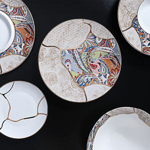 Piatti in Porcellana <span class=keywords><strong>Bone</strong></span> China per Hotel, Vendita all'Ingrosso, Design Moderno con Bordo Dorato, Piatti di Lusso per Ristorazione - Product Image 2