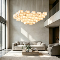 Lustre en marbre naturel de design luxueux et moderne, décoration carrée, pour villa, table à manger, bar, luminaire suspendu linéaire en albâtre espagnol