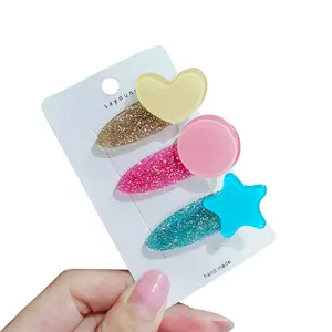 Fermaglio per capelli con Glitter con paillettes della corea di moda all'ingrosso 3 fermagli per capelli in acrilico al pz/set per accessori per capelli per ragazze