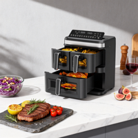 Friteuse à air triple moderne carrée, 3 paniers, capacité 4L+4L+9L, numérique, électrique, sans huile, pour usage domestique, directement de l'usine