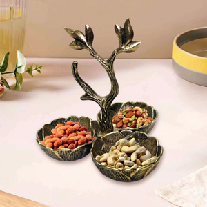 Ensemble de 3 bols à collation en métal vintage en forme de branche d'arbre, sculptés à la main pour fruits et noix, idéal pour les fêtes - Product Image 1