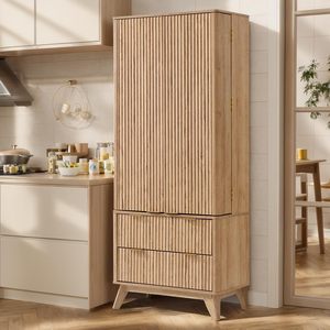 Armario de despensa estriado, aparador de cocina moderno de 72 "de alto, aparador de almacenamiento, 10 puertas, 2 cajones, armario de madera, fácil montaje, roble Natural - Product Image 6