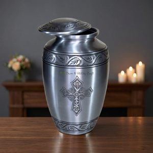 Stainless Steel Teardrop Cremation <b>Urn</b> with Cross Design Airtight Lid Classical Style for Pet Memorials - Product Image 4