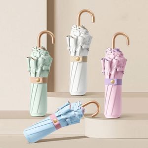 Travel Folding With Golden <b>Hook</b>-Shaped Handle Portable Upf 50+ Uv Protection Lightweight Rain Sun Backpack <b>Car</b> Umbrella - Product Image 1