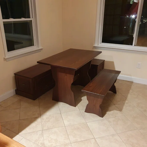 Ensemble de salle à manger en bois massif gain de place avec rangement, table et bancs 3 en 1, ensemble de <span class=keywords><strong>coin</strong></span> <span class=keywords><strong>petit</strong></span>-déjeuner élégant sans dossier pour la <span class=keywords><strong>cuisine</strong></span> et la salle à manger - Product Image 4