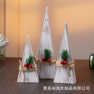 Wooden <b>Christmas</b> <b>Tree</b> Decoration Set <b>Mini</b> Rustic Style Triangle Shape Solid Wood Craft Ornament For Home And Desktop Use - Product Image 4