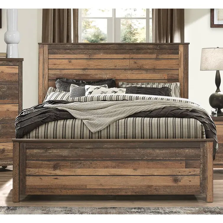La struttura rustica del letto della piattaforma con la testiera offre lo stile classico e la funzione contemporanea, i set di mobili della camera da letto di legno solido