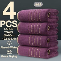 Ensemble de serviettes de bain pour enfant en polaire corail, épaisses et douces, rayures dorées, 50x90cm, 4 pièces, forte absorption d'eau, broderie personnalisée, pour la maison et la salle de bain