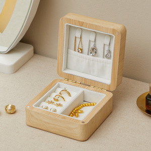 Fan Yu Black Walnut Wood Jewelry Box Small Square Retro Style With Lids For Earrings Necklaces <b>Rings</b> <b>Storage</b> - Product Image 4