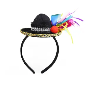 Fiesta Mexican Party Decorations of day of dead Fur Sombrero Hats Mini Top hat Kids Adults Mexican Party Hat Headband