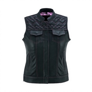 Gilet décontracté coupe-vent en cuir véritable noir pour homme, col montant, style motard, poche avant, sans manches, vêtement d'extérieur d'hiver - Product Image 1