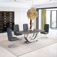 Ensemble de table à manger moderne de luxe en marbre / Ensemble de table à manger en acier inoxydable doré 6 places, ensemble de meubles de salle à manger