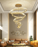 Lustre LED moderne en cristal K9 pour escalier, grand modèle rond, décoratif de luxe, télécommandé, pour villa, vente en gros
