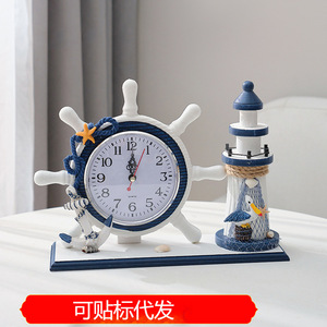 Nautical <b>Table</b> <b>Clock</b> With Lighthouse And Ship Wheel Design Silent Desk <b>Clock</b> For Bedroom Living Room Decorative <b>Clock</b> - Product Image 5