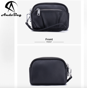 AndoBag Sac à main en cuir de vachette pour femme, nouveau modèle, trois fermetures éclair, porte-monnaie court, avec dragonne, grande capacité, portefeuille de rangement multifonctionnel C35 - Product Image 4